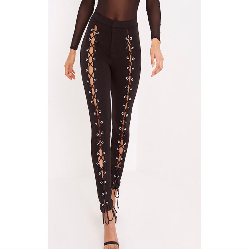 Lynda Black Front Lace Up Skinny Trousers